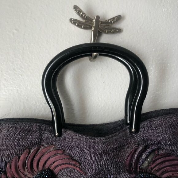 Vintage beaded purple floral feather design vintage handbag - Picture 6 of 11